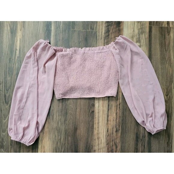 New Pink Chiffon Long Puff Sleeve Crop Corset Top Altar'd State Sz L Coquette - Picture 4 of 7